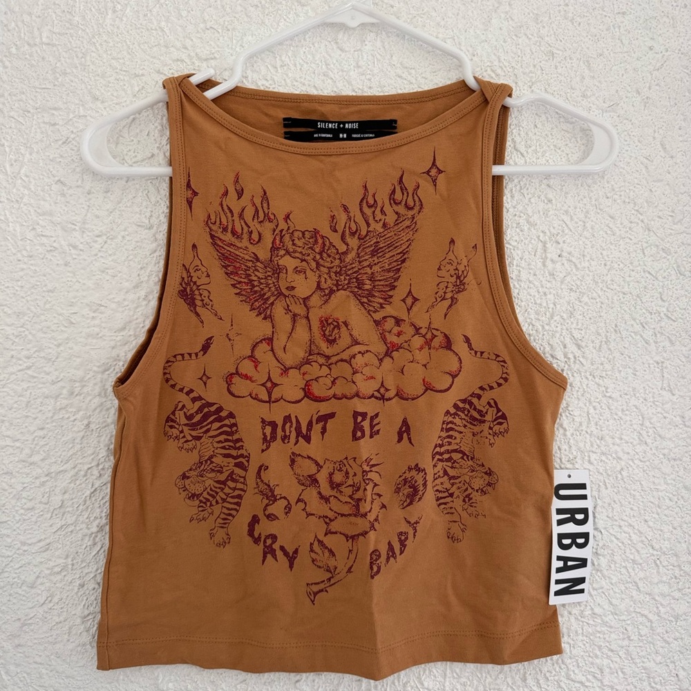 Silence + Noise Brown Sleeveless Crop Tank Top